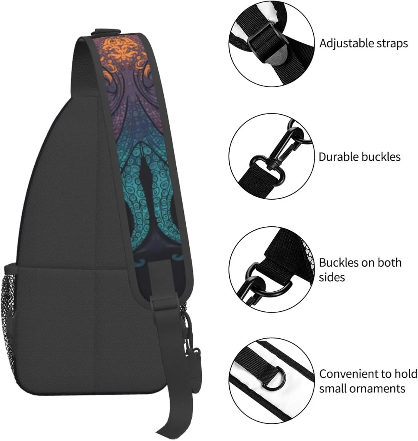 Octopus Sling Backpack Chest Bag Crossbody Shoulder Bag Gym Cycling Travel Hiking Daypack For Men Women