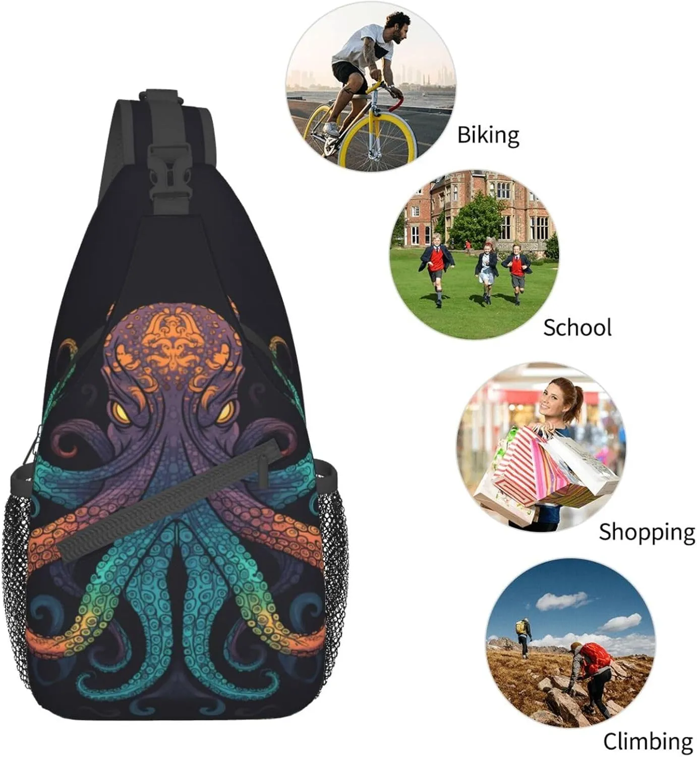 Octopus Sling Backpack Chest Bag Crossbody Shoulder Bag Gym Cycling Travel Hiking Daypack For Men Women