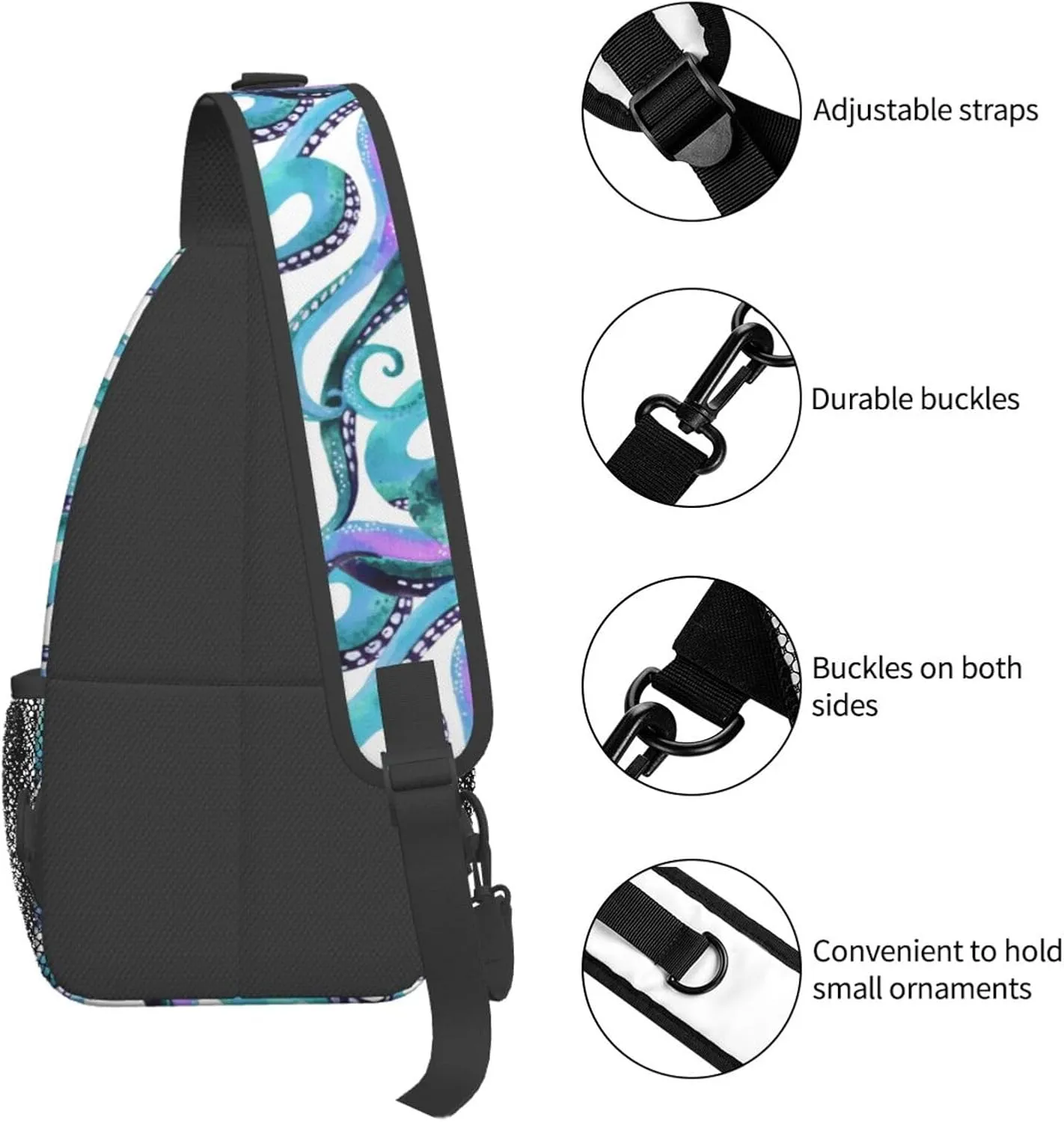Octopus Sling Backpack Chest Bag Crossbody Shoulder Bag Gym Cycling Travel Hiking Daypack For Men Women