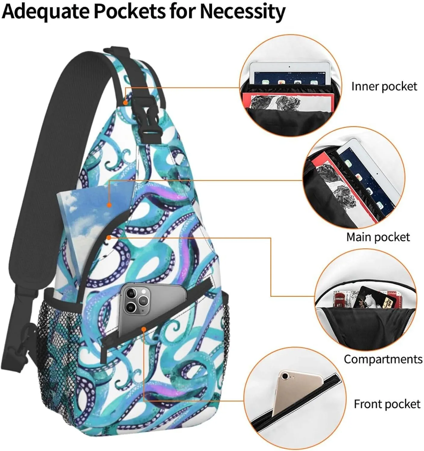 Octopus Sling Backpack Chest Bag Crossbody Shoulder Bag Gym Cycling Travel Hiking Daypack For Men Women