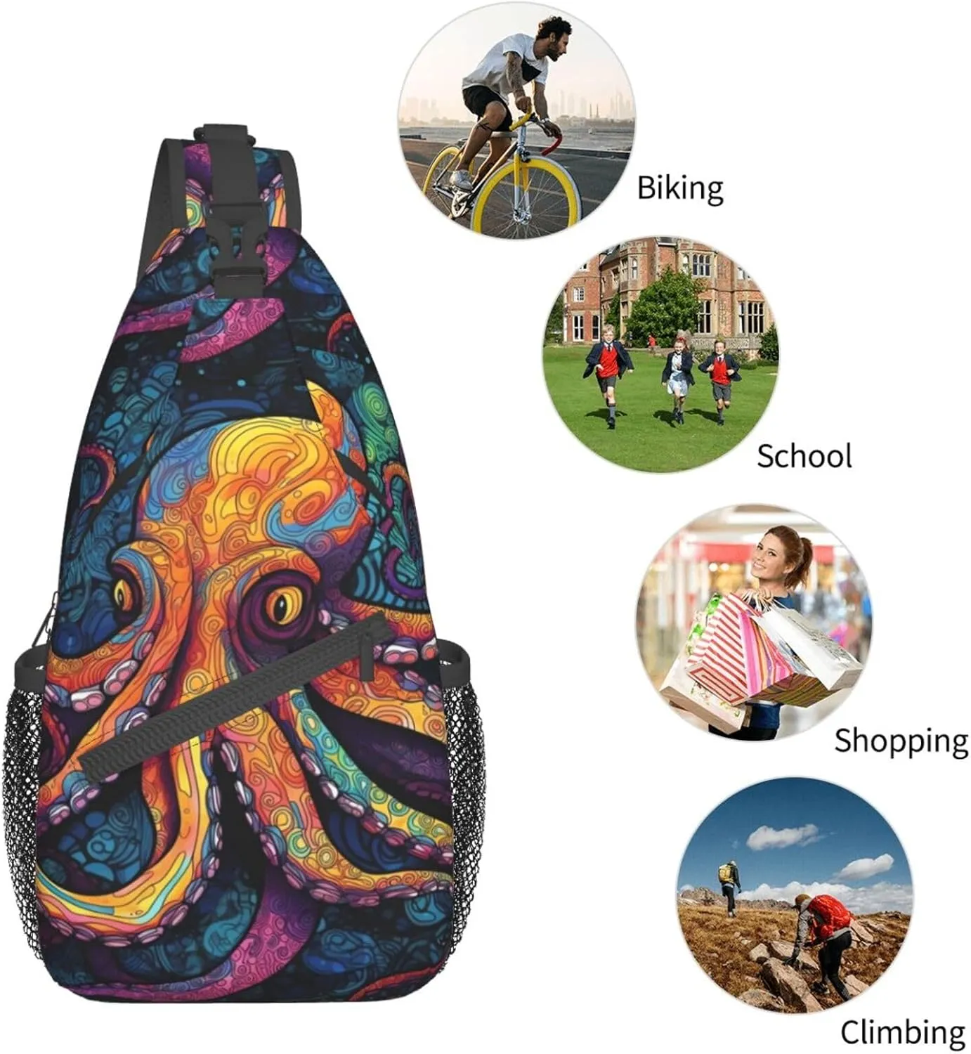 Octopus Sling Backpack Chest Bag Crossbody Shoulder Bag Gym Cycling Travel Hiking Daypack For Men Women