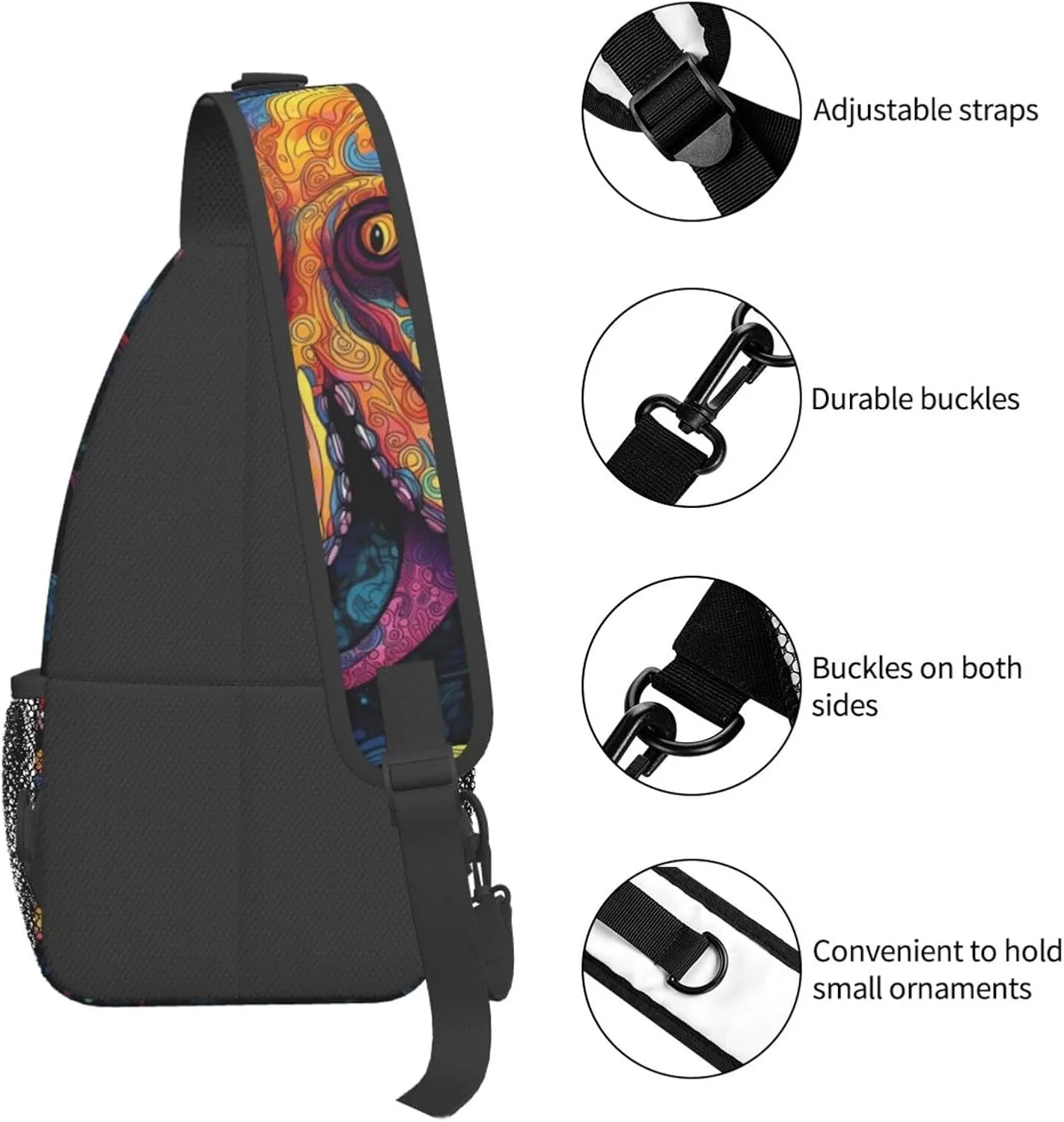 Octopus Sling Backpack Chest Bag Crossbody Shoulder Bag Gym Cycling Travel Hiking Daypack For Men Women