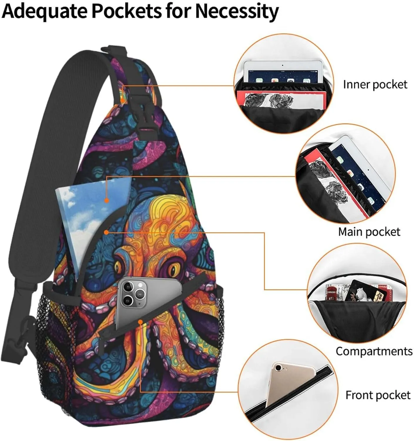 Octopus Sling Backpack Chest Bag Crossbody Shoulder Bag Gym Cycling Travel Hiking Daypack For Men Women