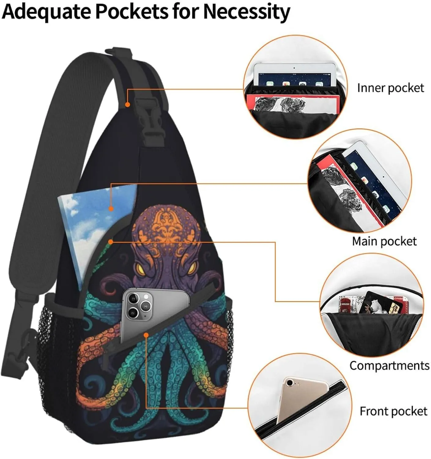 Octopus Sling Backpack Chest Bag Crossbody Shoulder Bag Gym Cycling Travel Hiking Daypack For Men Women