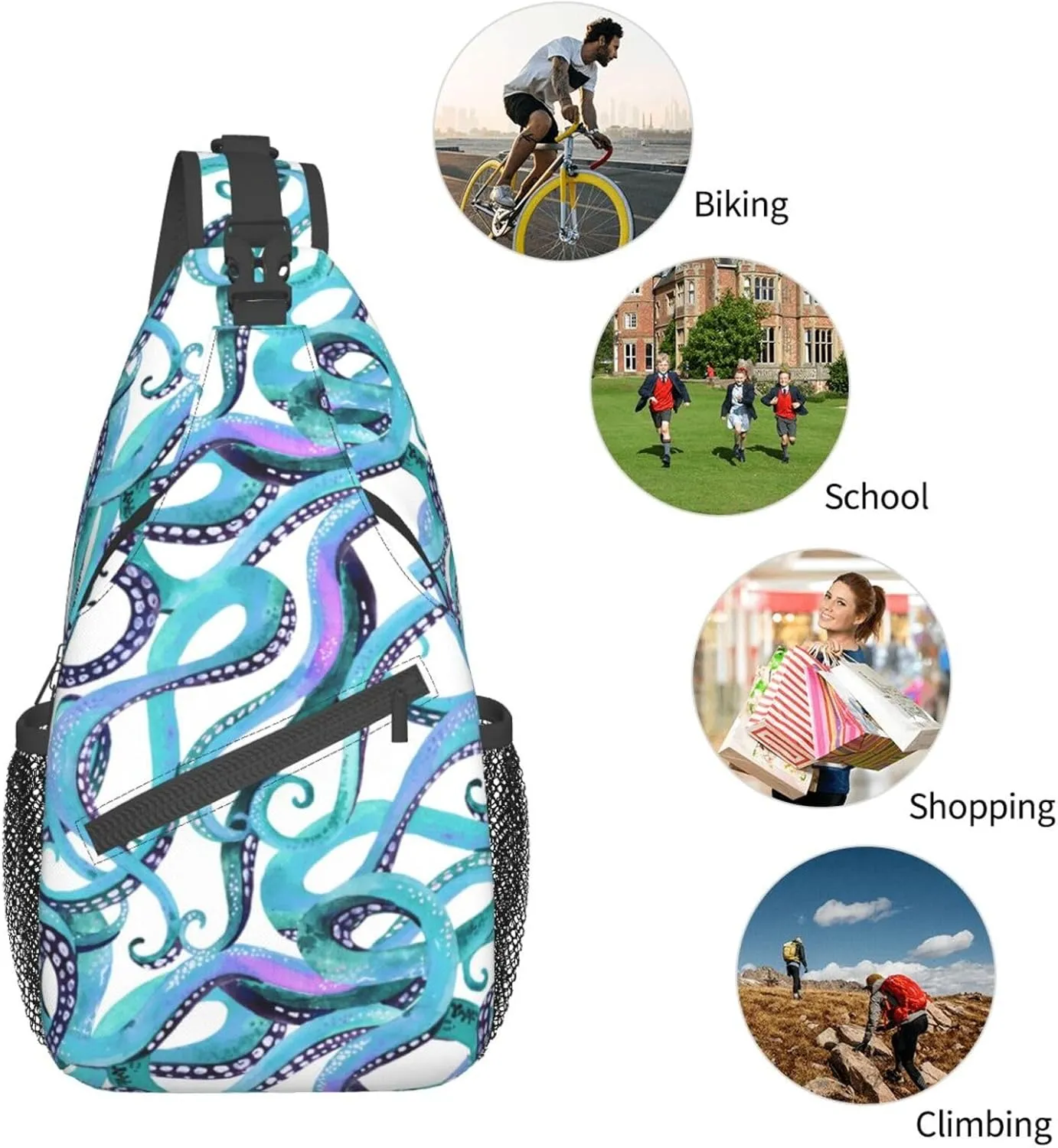 Octopus Sling Backpack Chest Bag Crossbody Shoulder Bag Gym Cycling Travel Hiking Daypack For Men Women