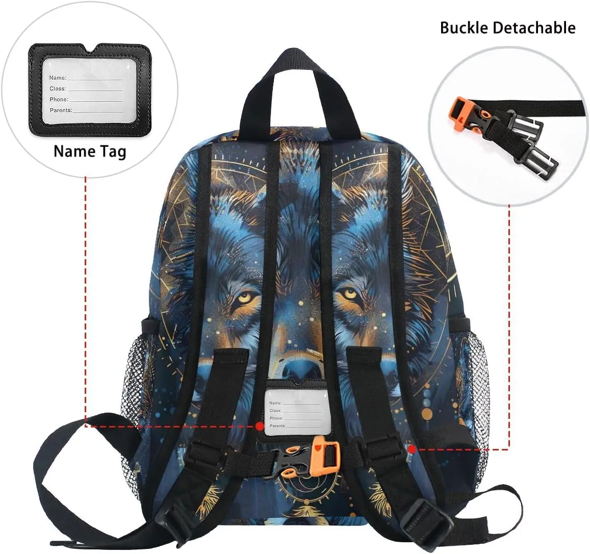 ODAWA Blue Wolf Face Kids Backpack Toddler, Bookbag for Girls, Backpack for Boys