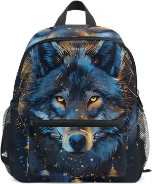 ODAWA Blue Wolf Face Kids Backpack Toddler, Bookbag for Girls, Backpack for Boys