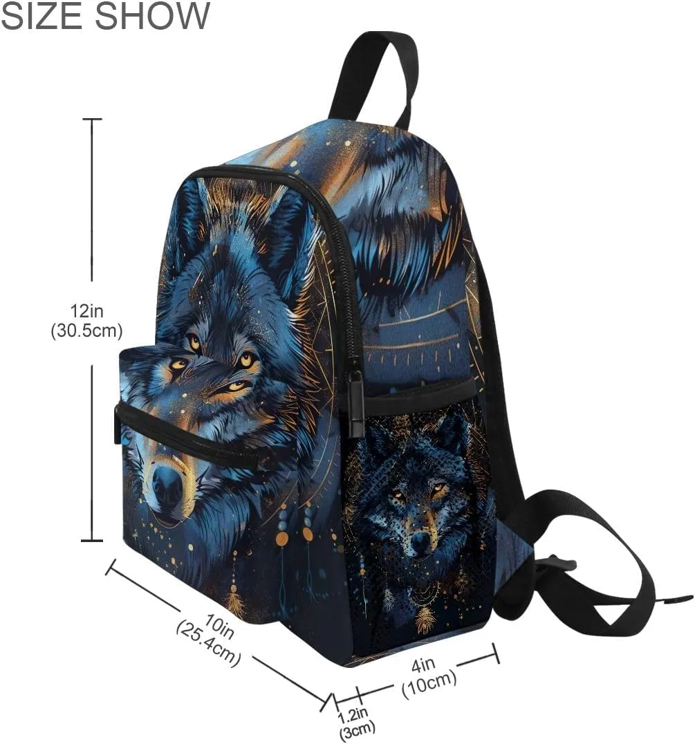 ODAWA Blue Wolf Face Kids Backpack Toddler, Bookbag for Girls, Backpack for Boys