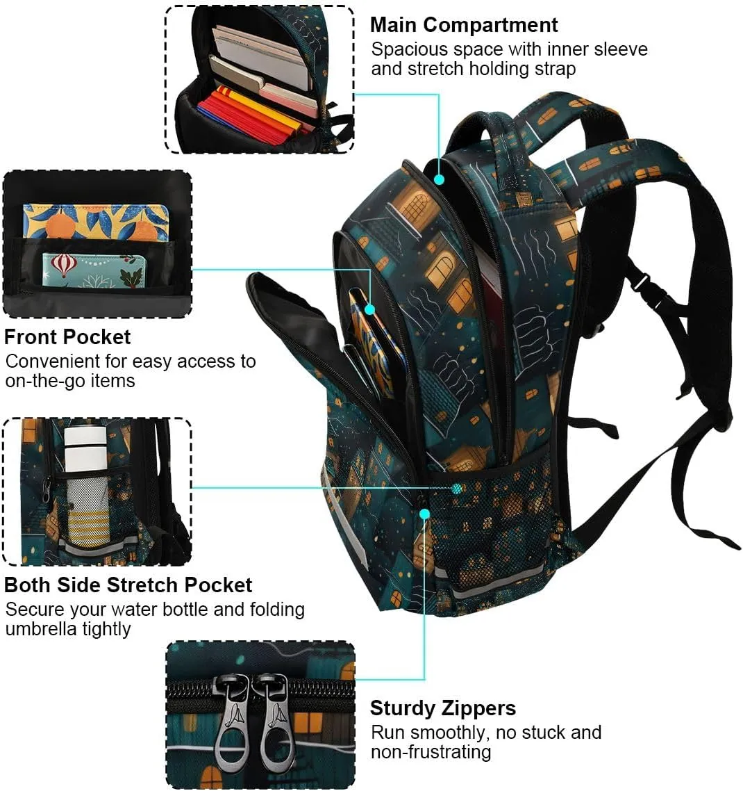 ODAWA Boys Girls Backpack, Blue Christmas City School Backpack for Boys Girls with Reflective Strips