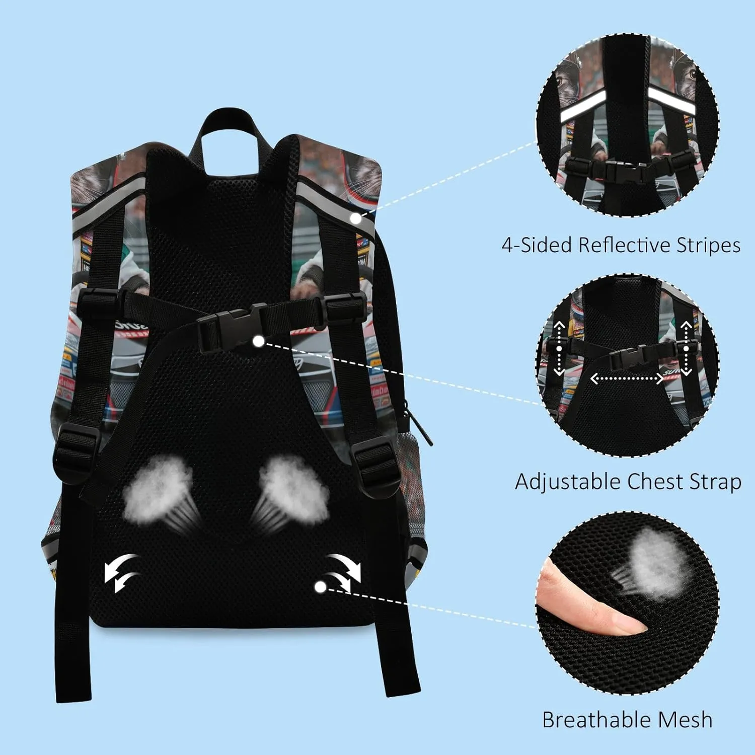 ODAWA Cat Racer Kids Backpack for School Boys 4-7 Toddler Travel Backpack with Leash
