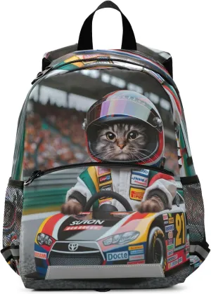 ODAWA Cat Racer Kids Backpack for School Boys 4-7 Toddler Travel Backpack with Leash