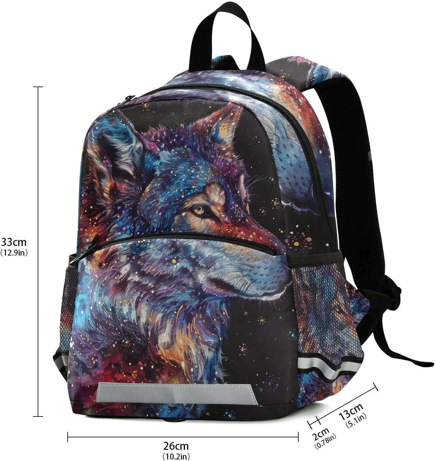ODAWA Colorful Galaxy Wolf Toddler Backpack for Boys Girls Kindergarten Preschool Kids Travel Bag