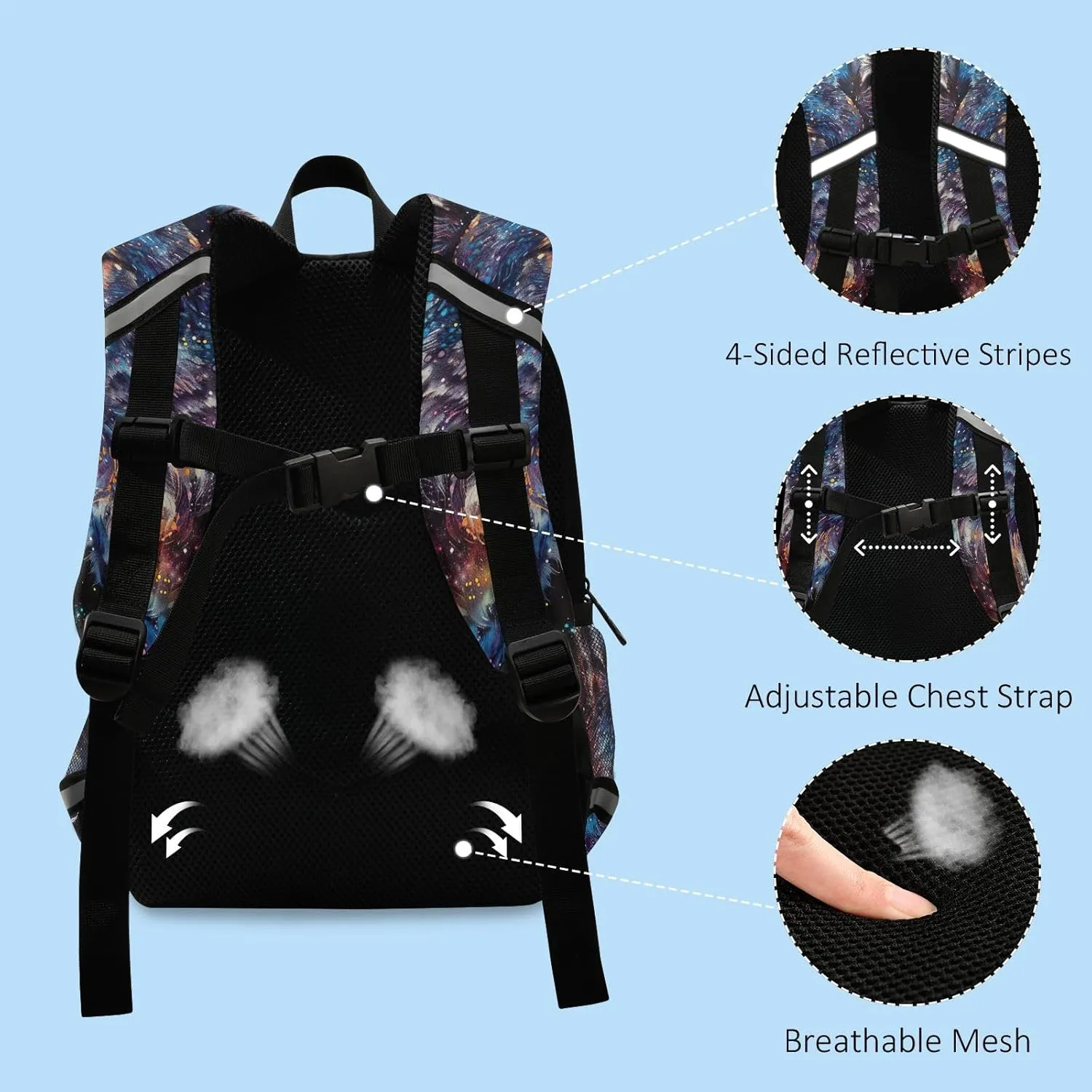 ODAWA Colorful Galaxy Wolf Toddler Backpack for Boys Girls Kindergarten Preschool Kids Travel Bag