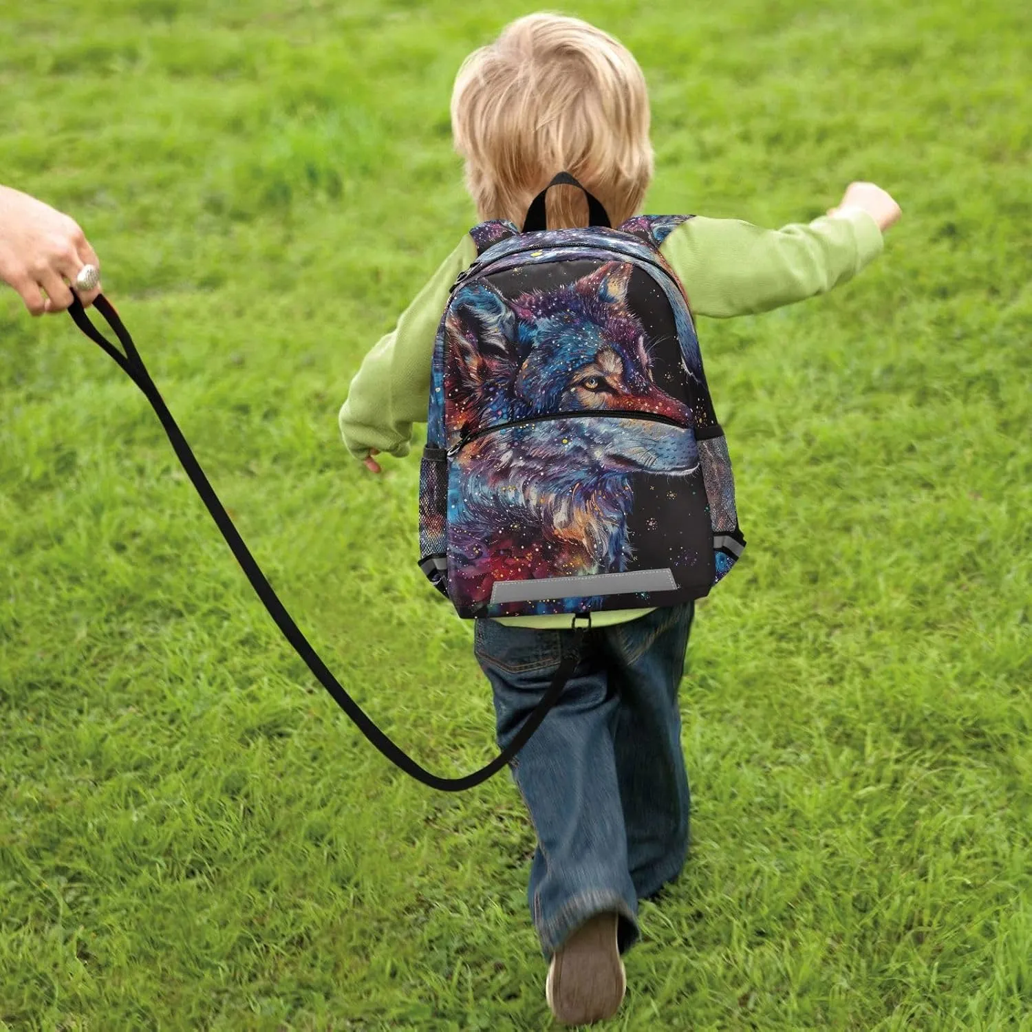 ODAWA Colorful Galaxy Wolf Toddler Backpack for Boys Girls Kindergarten Preschool Kids Travel Bag