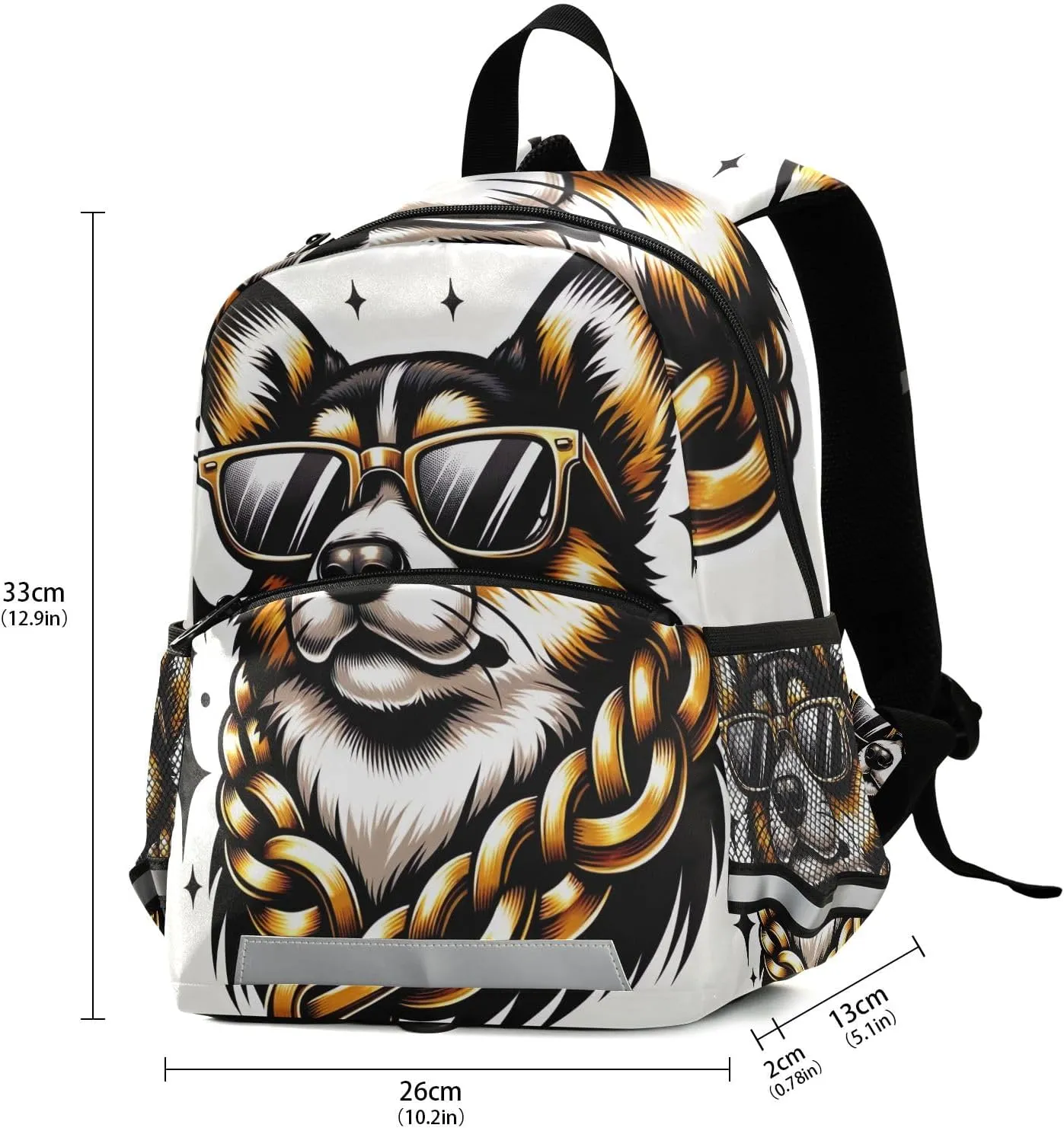 ODAWA Cute Dog with Gold Chain Kids Travel Backpack Toddler Bag with Leash Boy