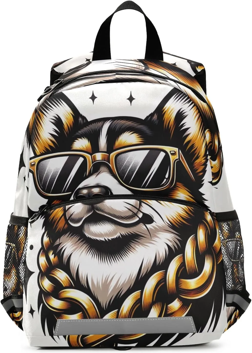 ODAWA Cute Dog with Gold Chain Kids Travel Backpack Toddler Bag with Leash Boy