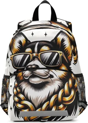 ODAWA Cute Dog with Gold Chain Kids Travel Backpack Toddler Bag with Leash Boy