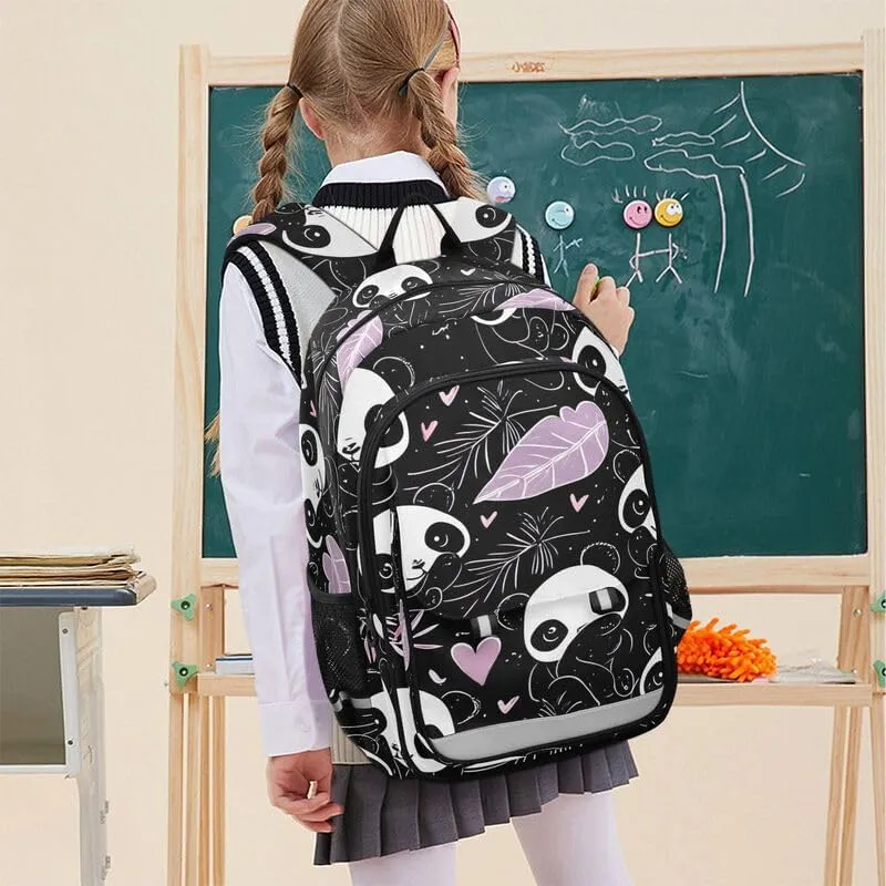 ODAWA Cute Pandas Leaves Hearts School Bag for Girls Laptop Backpack Purse Travel Bag Girls Boys Backpack