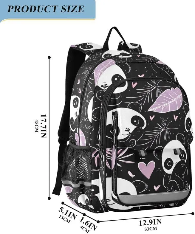 ODAWA Cute Pandas Leaves Hearts School Bag for Girls Laptop Backpack Purse Travel Bag Girls Boys Backpack