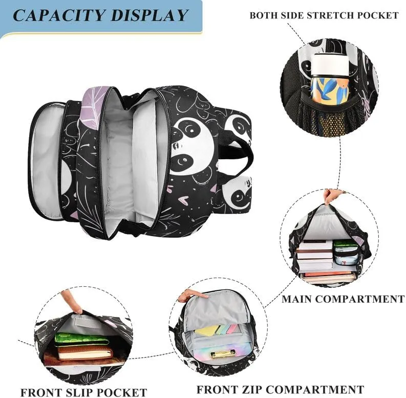 ODAWA Cute Pandas Leaves Hearts School Bag for Girls Laptop Backpack Purse Travel Bag Girls Boys Backpack
