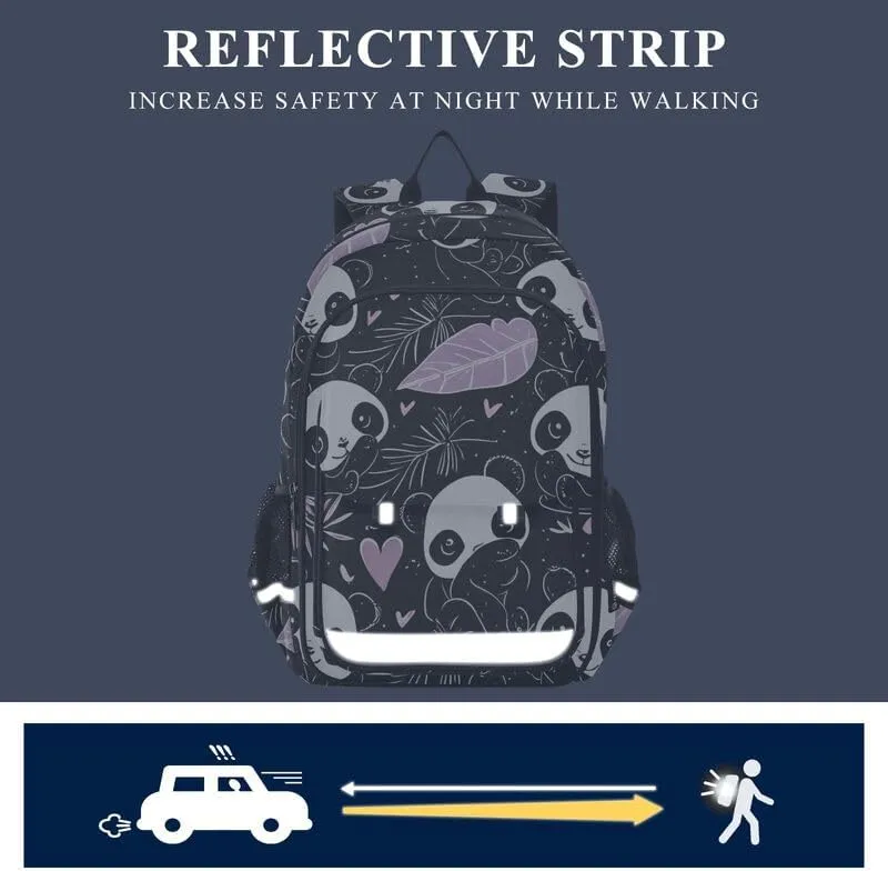 ODAWA Cute Pandas Leaves Hearts School Bag for Girls Laptop Backpack Purse Travel Bag Girls Boys Backpack