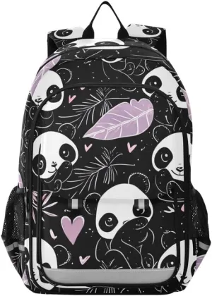 ODAWA Cute Pandas Leaves Hearts School Bag for Girls Laptop Backpack Purse Travel Bag Girls Boys Backpack