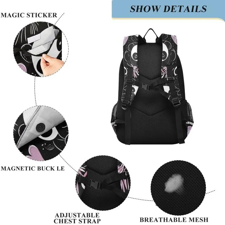 ODAWA Cute Pandas Leaves Hearts School Bag for Girls Laptop Backpack Purse Travel Bag Girls Boys Backpack