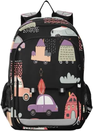 ODAWA Cute Pastel Cars Bookbag for School Book Bags for Teens Kindergarten Sturdy Kids Backpack Ages 6-12