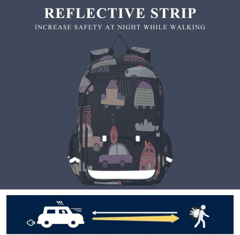 ODAWA Cute Pastel Cars Bookbag for School Book Bags for Teens Kindergarten Sturdy Kids Backpack Ages 6-12