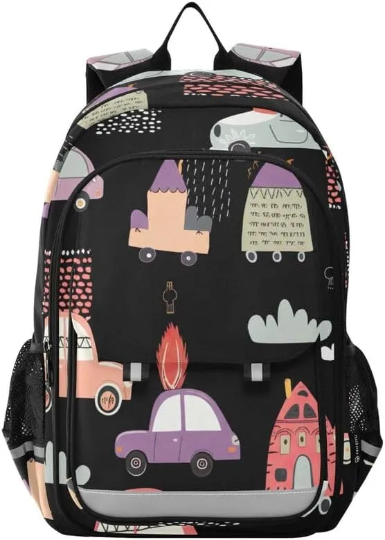 ODAWA Cute Pastel Cars Bookbag for School Book Bags for Teens Kindergarten Sturdy Kids Backpack Ages 6-12