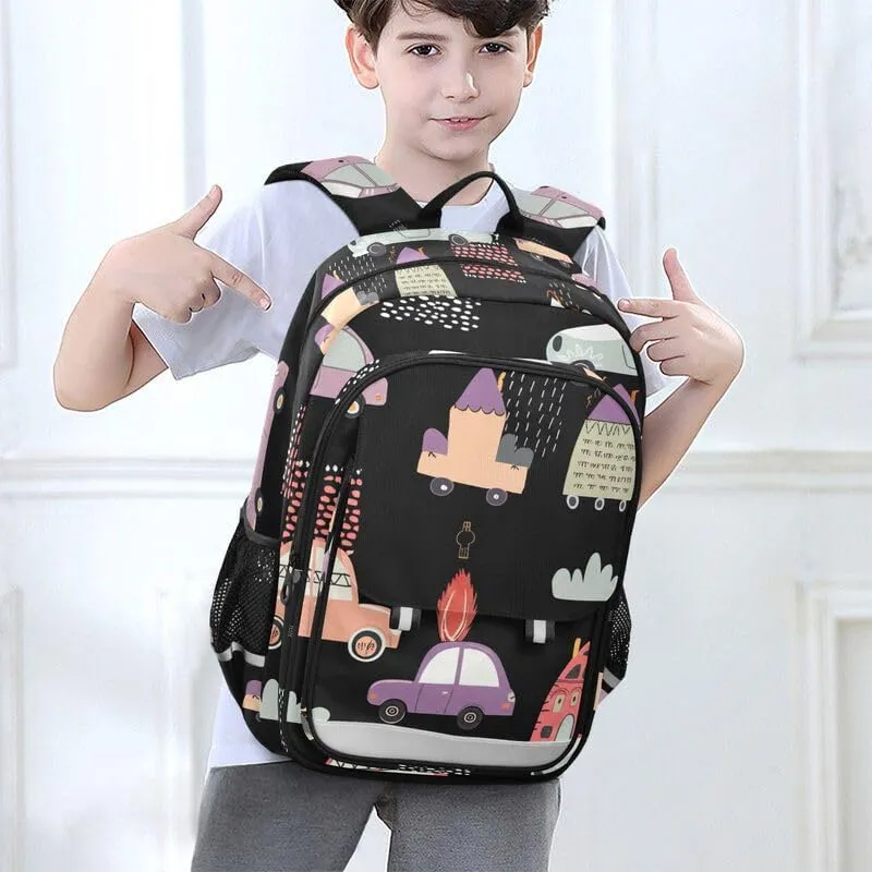 ODAWA Cute Pastel Cars Bookbag for School Book Bags for Teens Kindergarten Sturdy Kids Backpack Ages 6-12