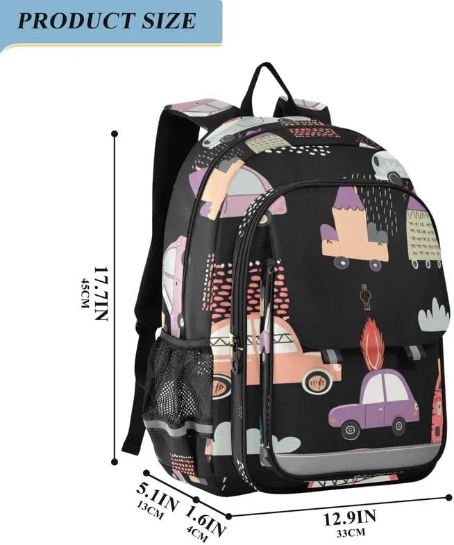ODAWA Cute Pastel Cars Bookbag for School Book Bags for Teens Kindergarten Sturdy Kids Backpack Ages 6-12