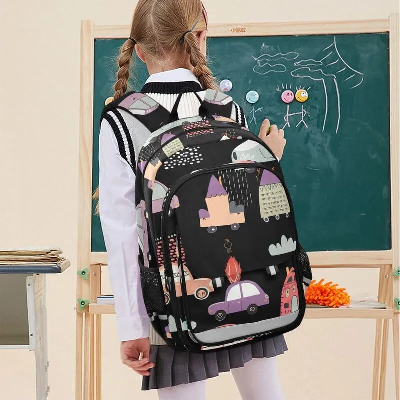 ODAWA Cute Pastel Cars Bookbag for School Book Bags for Teens Kindergarten Sturdy Kids Backpack Ages 6-12