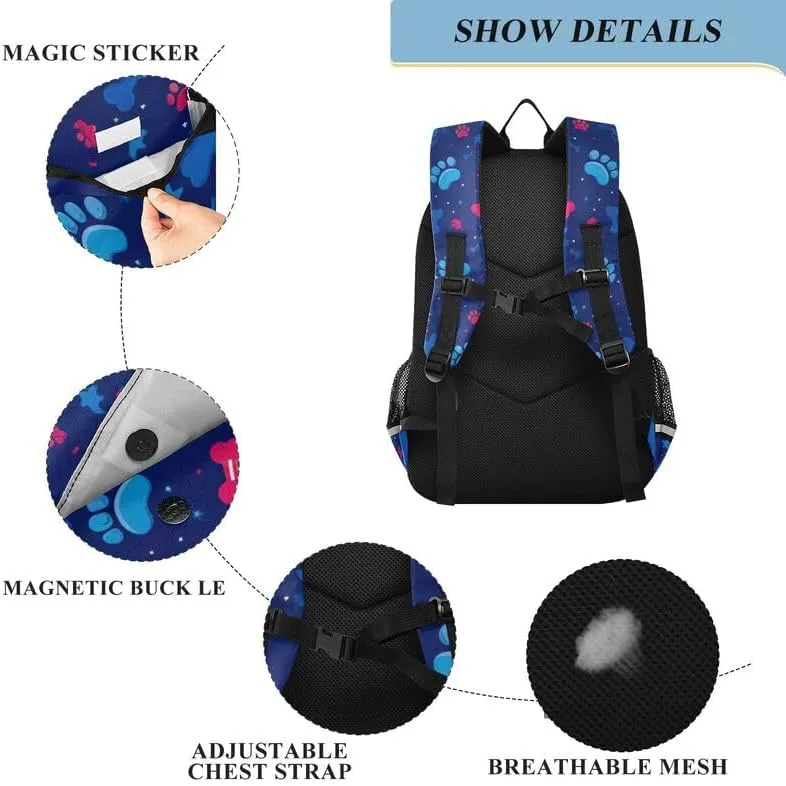 ODAWA Cute Paw and Bone Navy Bakcpack Lightweight Backpack for School Girls Boys Backpack, 17 Inch