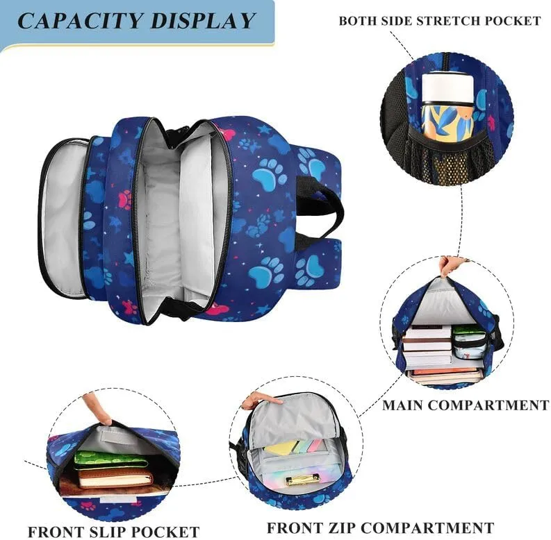 ODAWA Cute Paw and Bone Navy Bakcpack Lightweight Backpack for School Girls Boys Backpack, 17 Inch