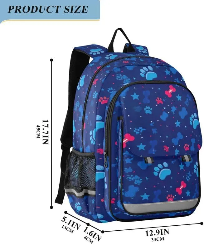 ODAWA Cute Paw and Bone Navy Bakcpack Lightweight Backpack for School Girls Boys Backpack, 17 Inch