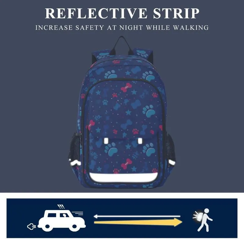 ODAWA Cute Paw and Bone Navy Bakcpack Lightweight Backpack for School Girls Boys Backpack, 17 Inch