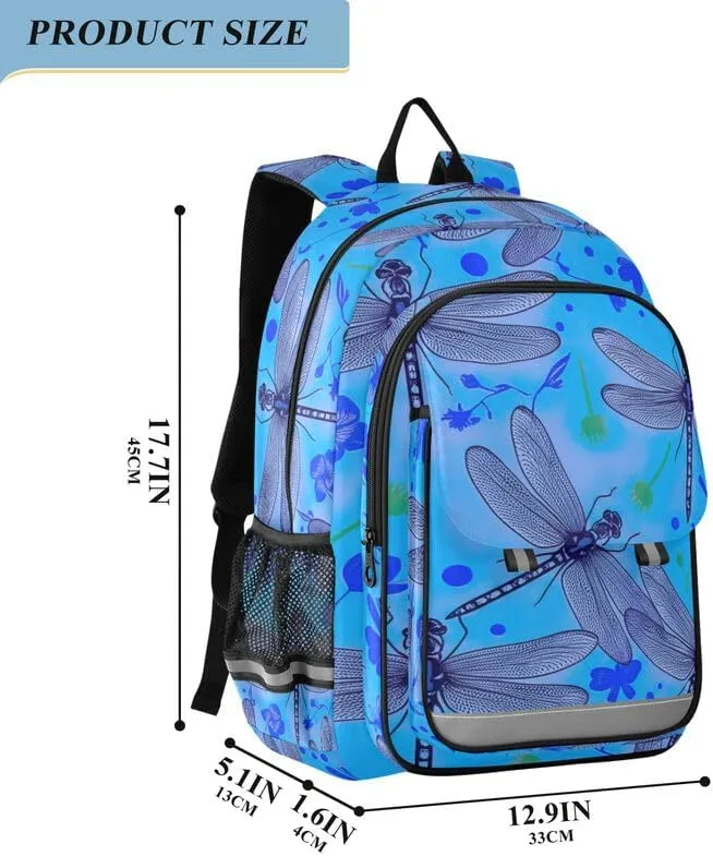 ODAWA Dragonflies Blue Daisies Bagpacks Sturdy Sport Travel Gift Girls Boys Backpack, 17 Inch