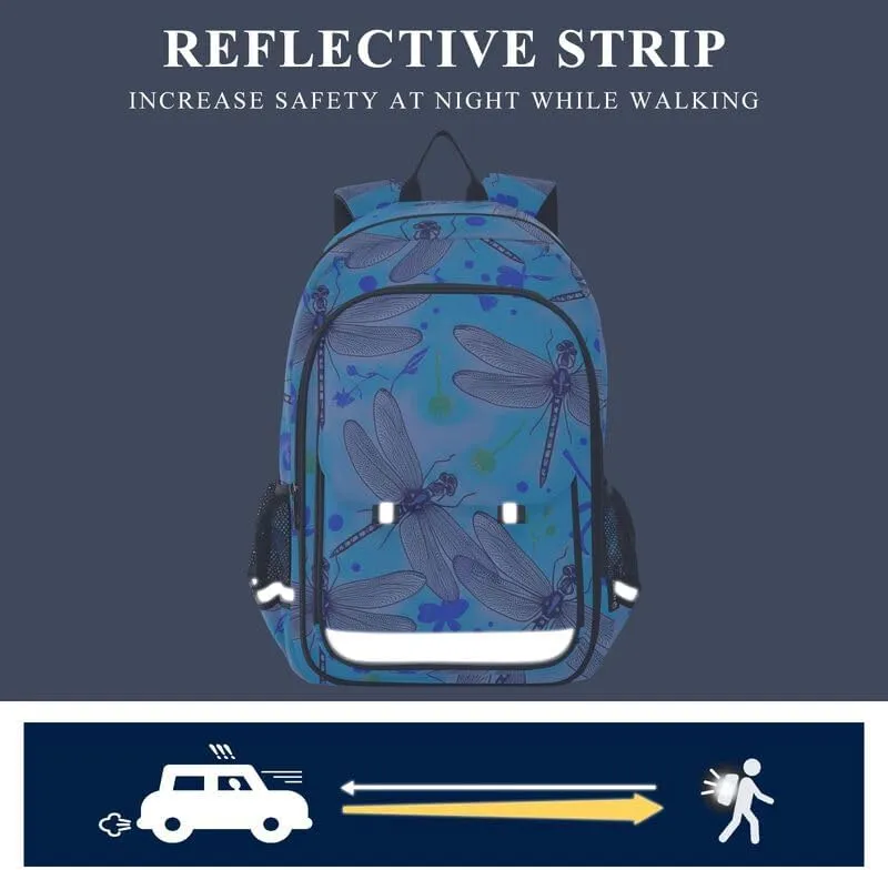 ODAWA Dragonflies Blue Daisies Bagpacks Sturdy Sport Travel Gift Girls Boys Backpack, 17 Inch