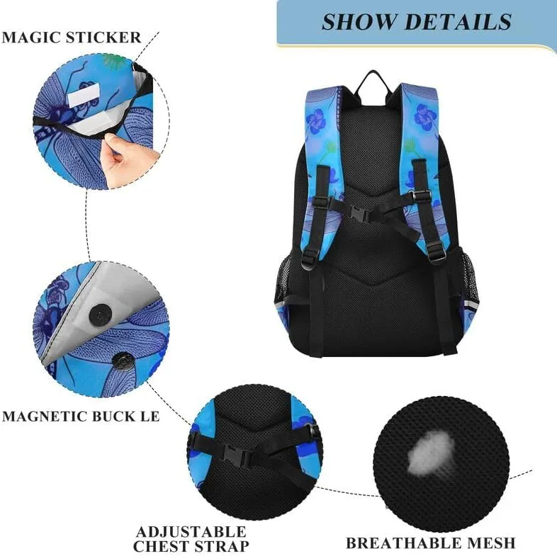 ODAWA Dragonflies Blue Daisies Bagpacks Sturdy Sport Travel Gift Girls Boys Backpack, 17 Inch
