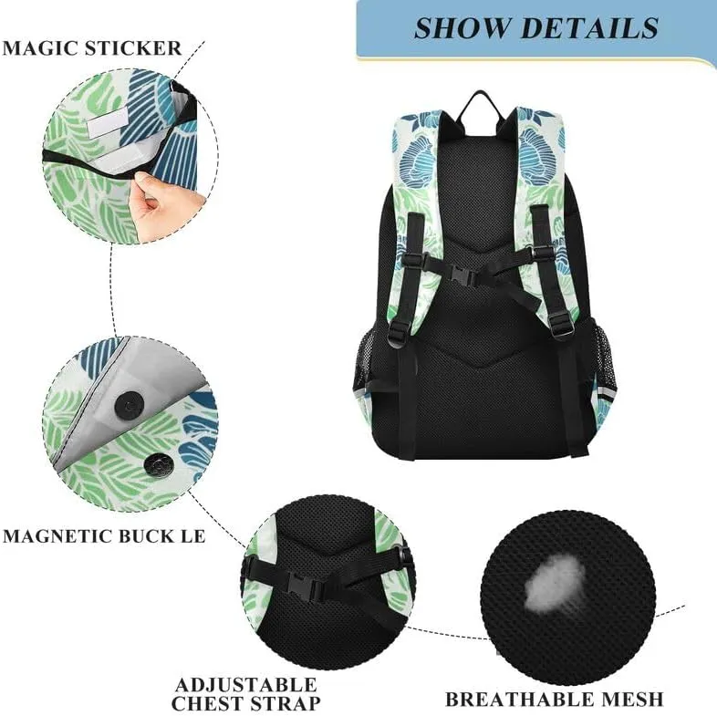 ODAWA Tropical Petals Blue Bagpacks Sturdy Sport Travel Gift Kids Backpack Ages 6-12, 17 Inch