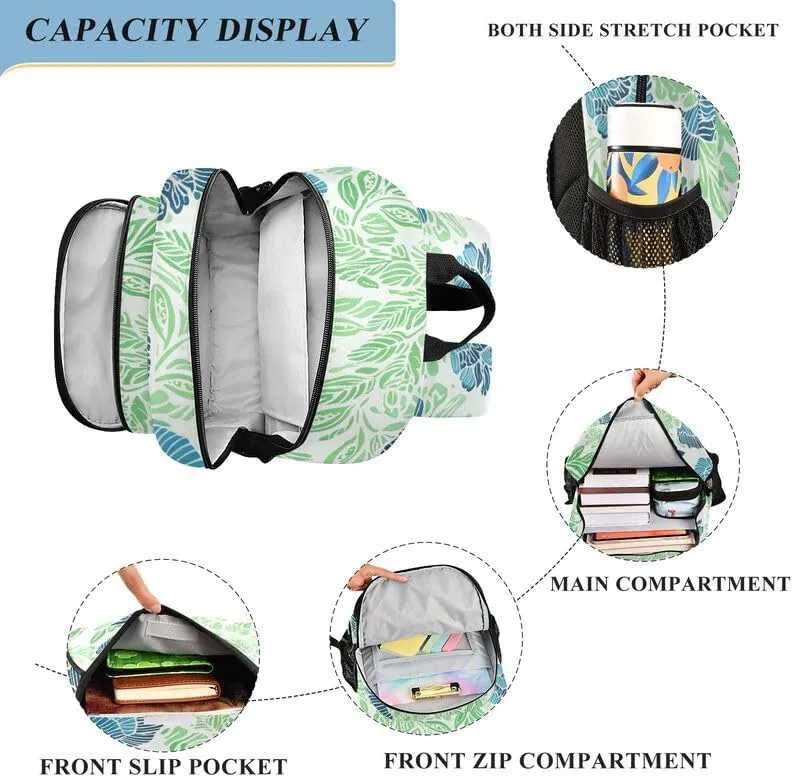 ODAWA Tropical Petals Blue Bagpacks Sturdy Sport Travel Gift Kids Backpack Ages 6-12, 17 Inch