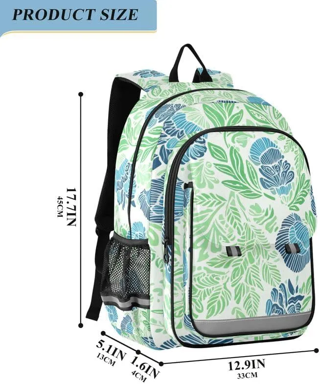 ODAWA Tropical Petals Blue Bagpacks Sturdy Sport Travel Gift Kids Backpack Ages 6-12, 17 Inch