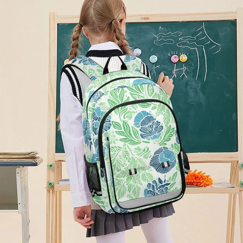 ODAWA Tropical Petals Blue Bagpacks Sturdy Sport Travel Gift Kids Backpack Ages 6-12, 17 Inch