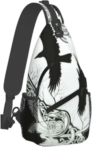 Odin Viking Norse Mythology Black Raven Crow Men'S Crossbody Bag Travel Hiking Shoulder Backpack Chest Bag