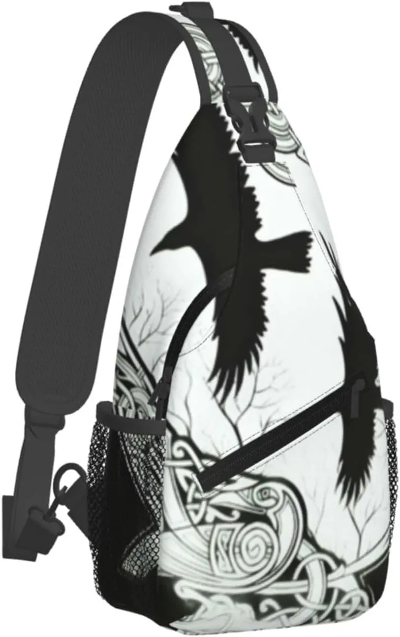 Odin Viking Norse Mythology Black Raven Crow Men'S Crossbody Bag Travel Hiking Shoulder Backpack Chest Bag