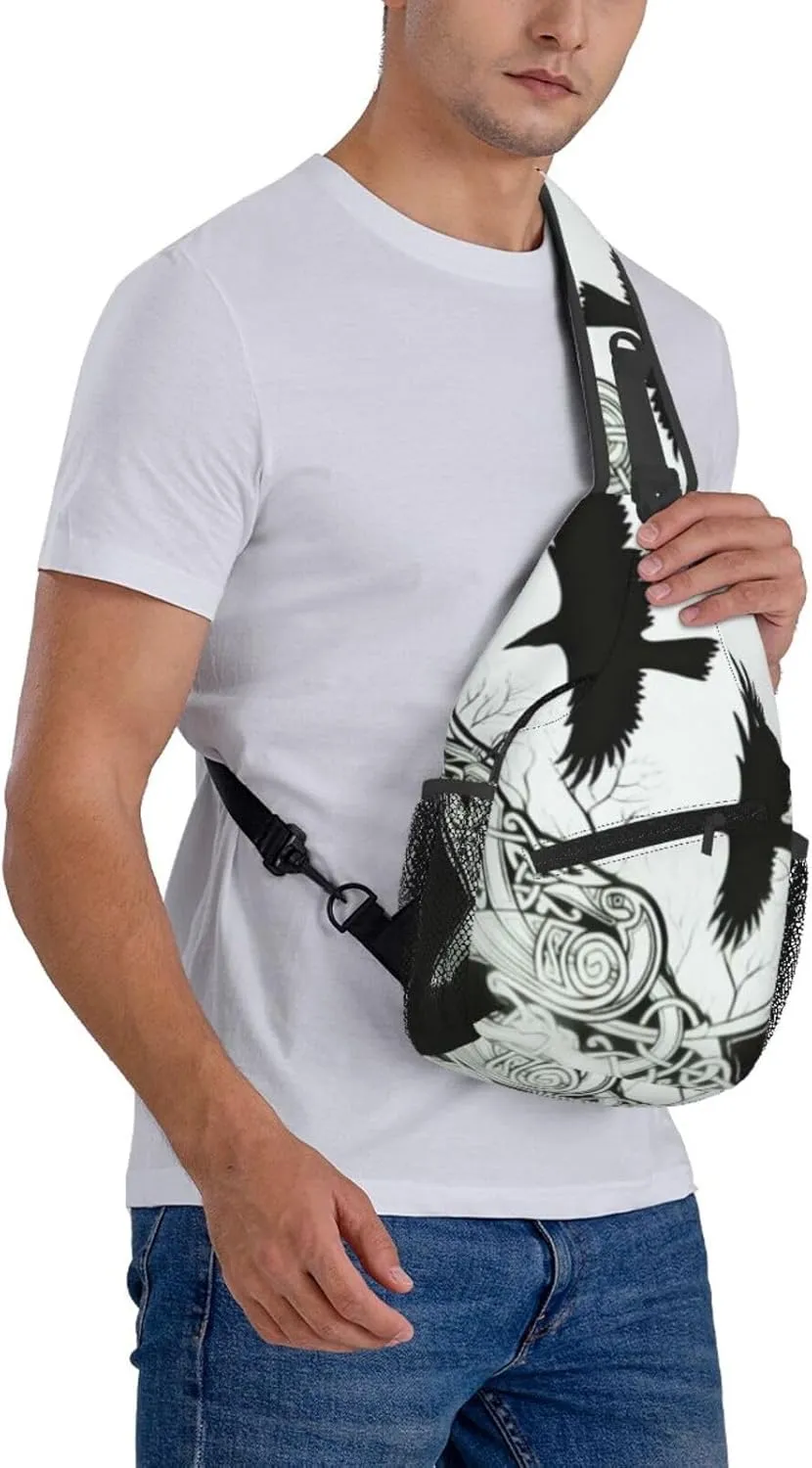 Odin Viking Norse Mythology Black Raven Crow Men'S Crossbody Bag Travel Hiking Shoulder Backpack Chest Bag
