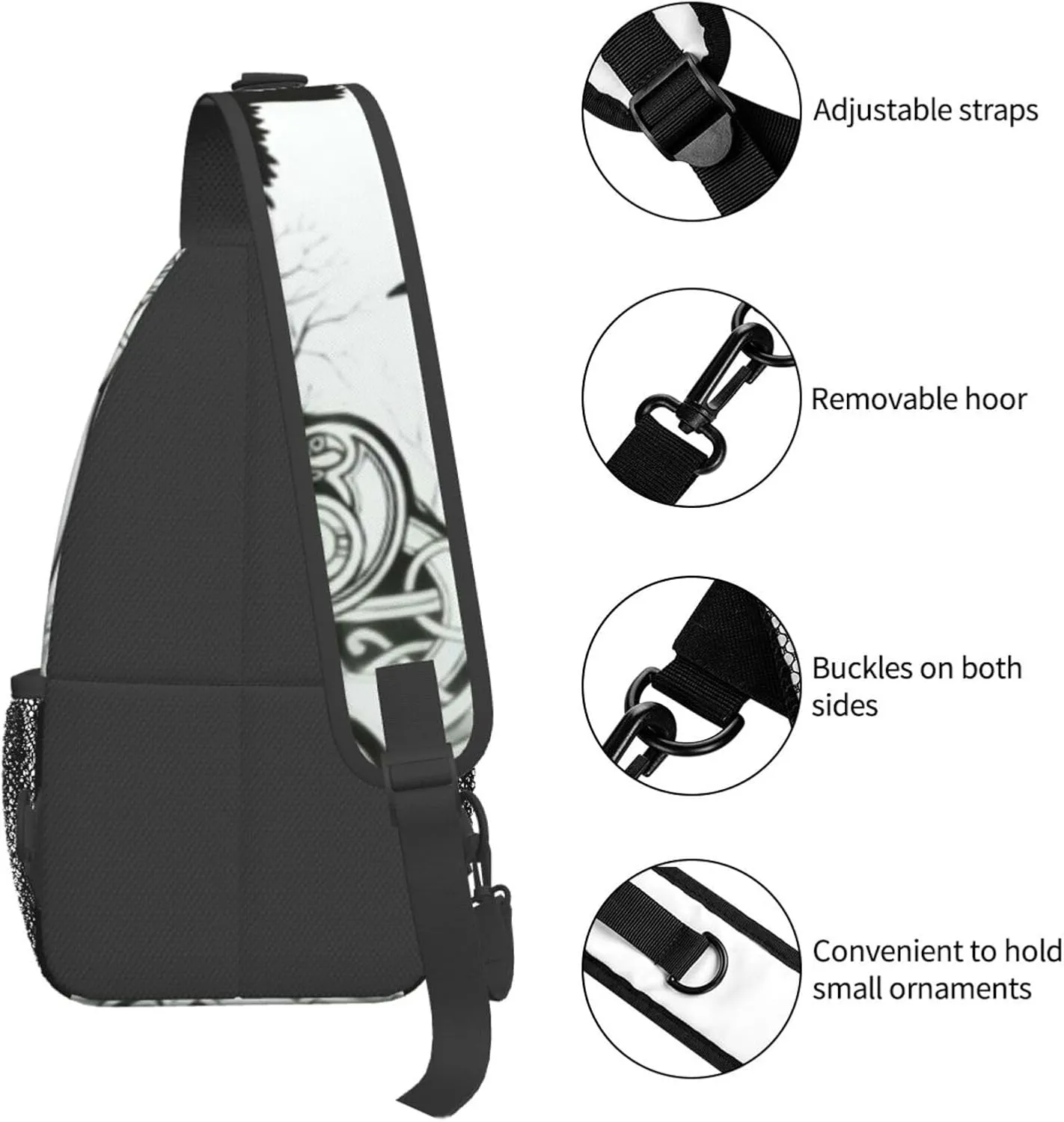 Odin Viking Norse Mythology Black Raven Crow Men'S Crossbody Bag Travel Hiking Shoulder Backpack Chest Bag