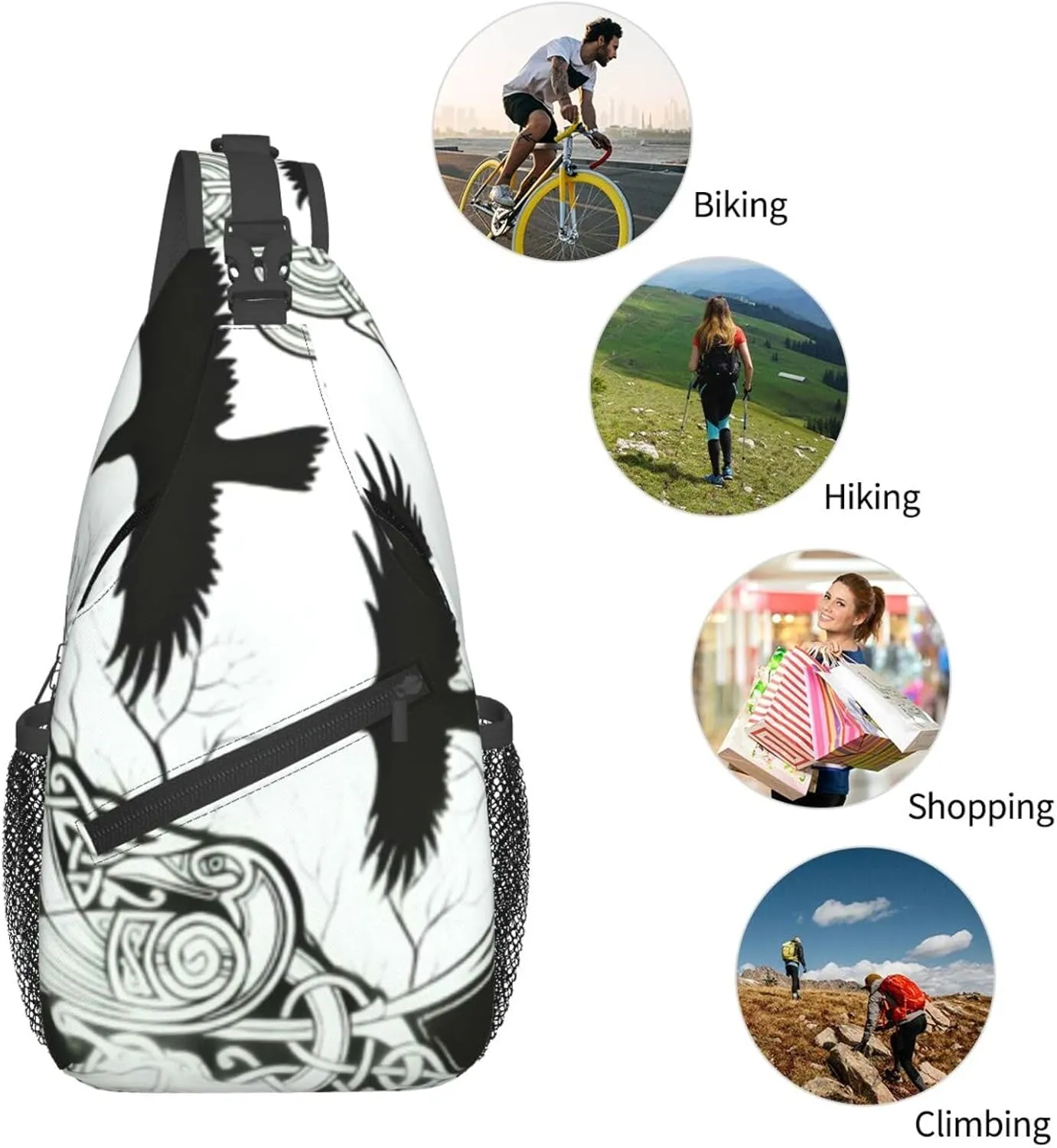 Odin Viking Norse Mythology Black Raven Crow Men'S Crossbody Bag Travel Hiking Shoulder Backpack Chest Bag