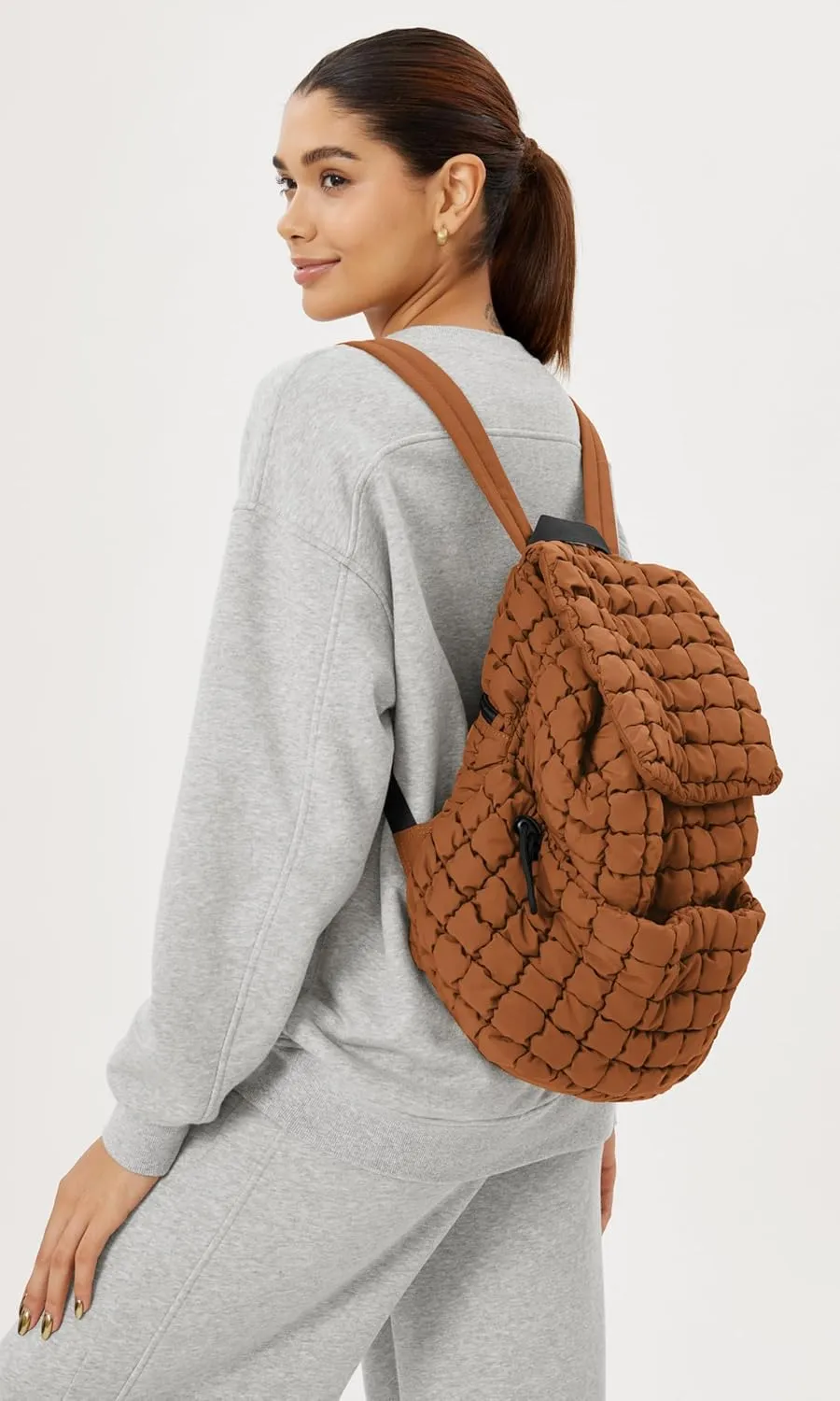 ODODOS Quilted Backpack 2.0 for Women Lightweight Puffer Hiker Pack Drawstring Padding Travel Gym Bag, Glazed Ginger